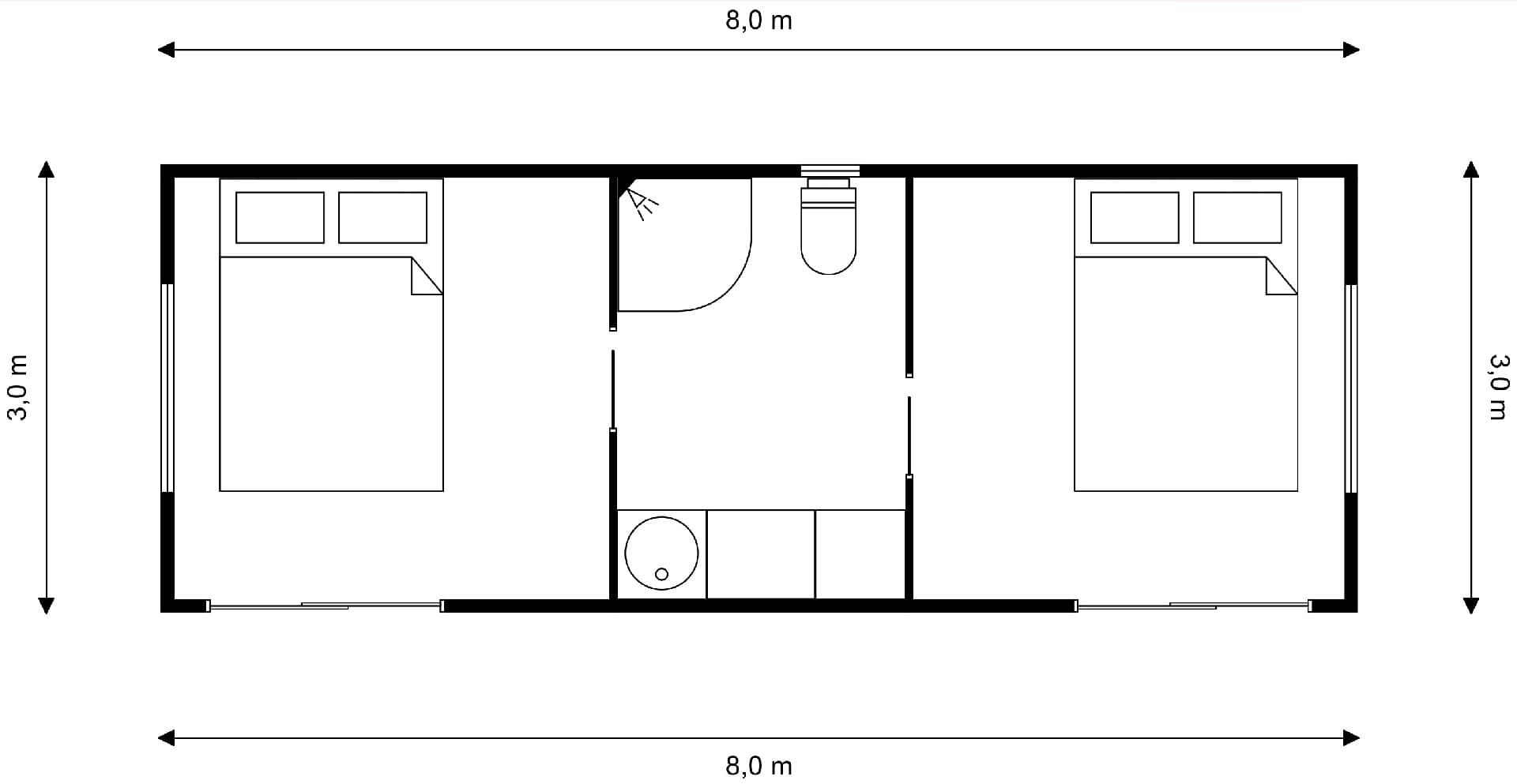 8×3 Twin Cabin floor plan